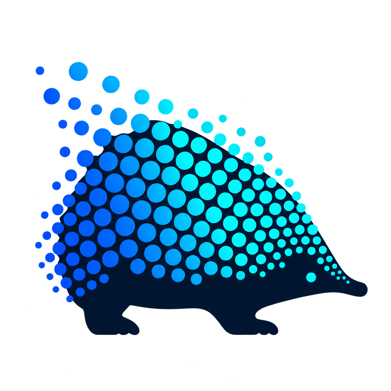 Eddie, the Fusaic assistant, an echidna drawn in blue and turquoise dots